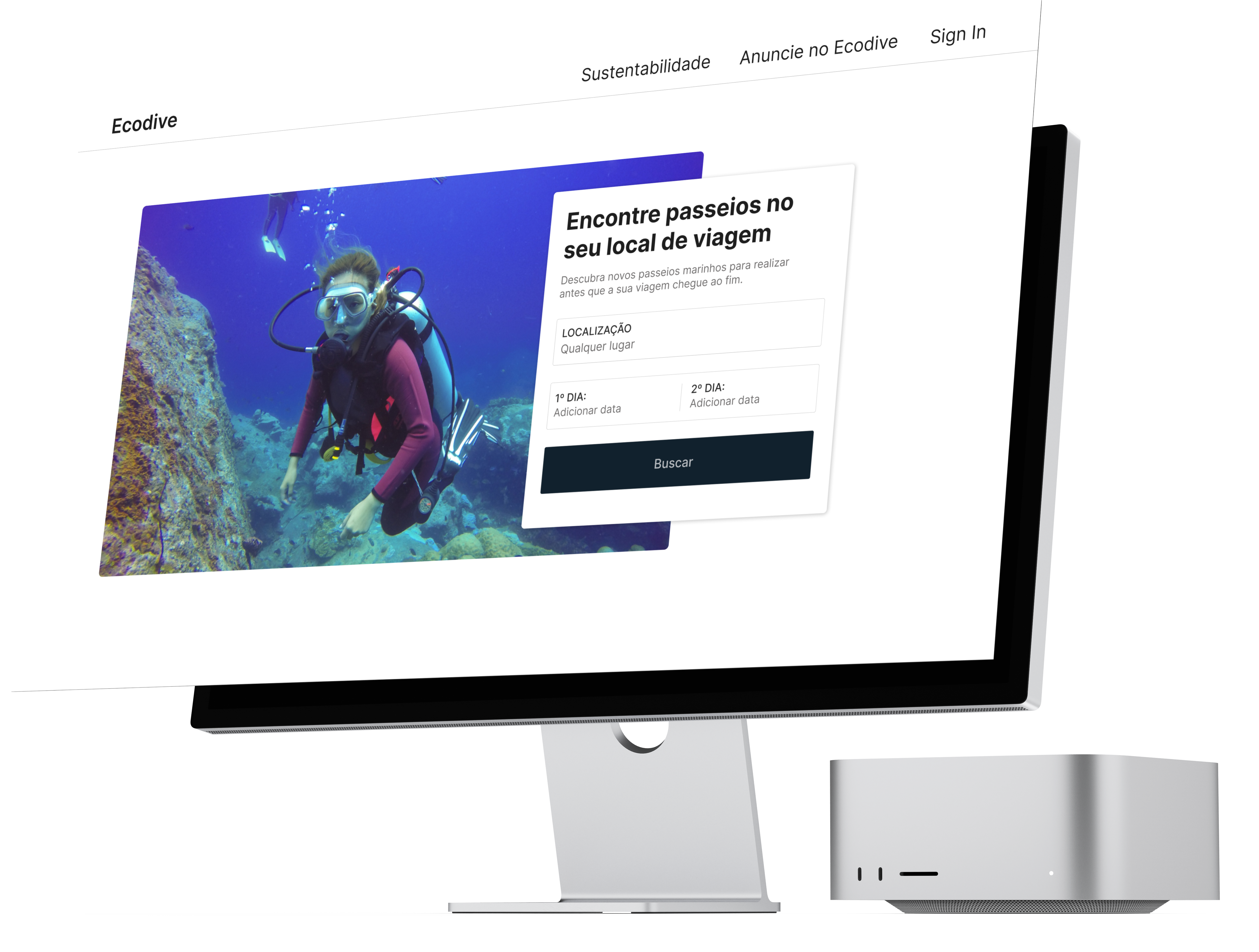 layout ficticio do site da Ecodive
