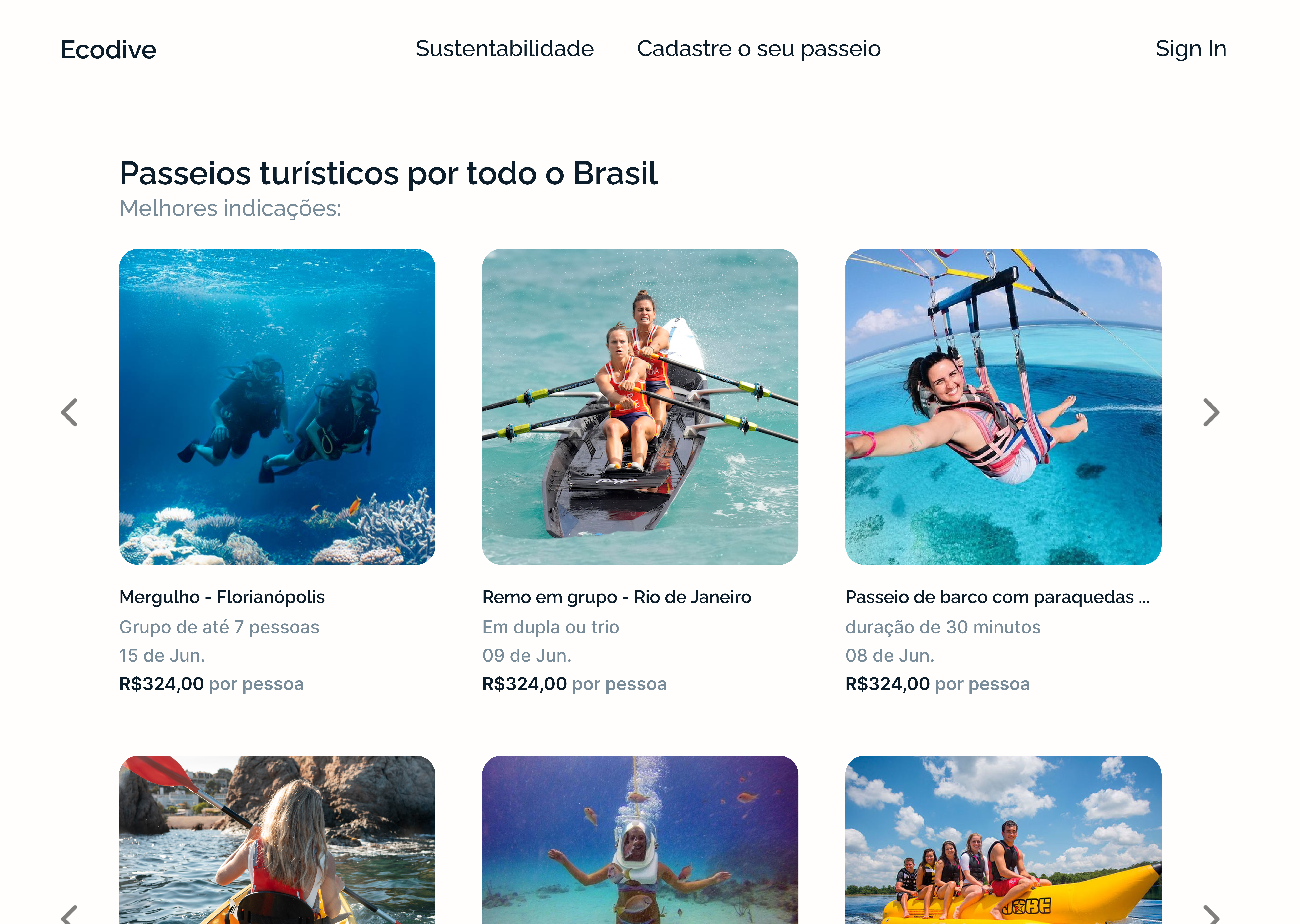 Imagem ficticia da seção de viagens disponíveis do site