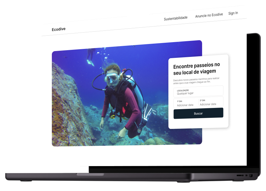 layout ficticio do site da Ecodive